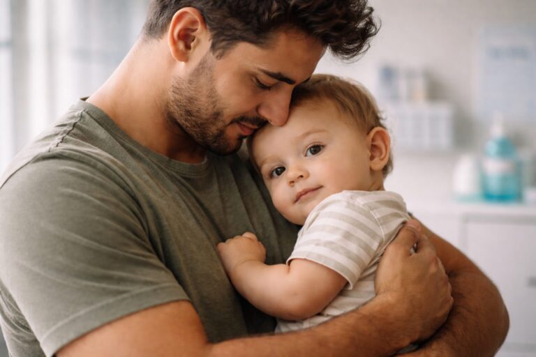 Pai com filho de 12 meses para tomar vacina meningite acwy